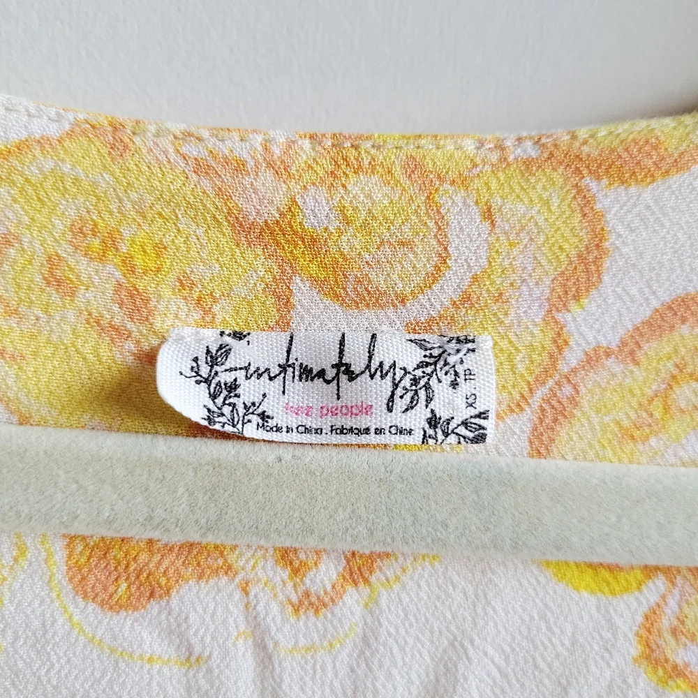 Free People Forties Feels Yellow Floral Print Tie-Front‎ Bodysuit